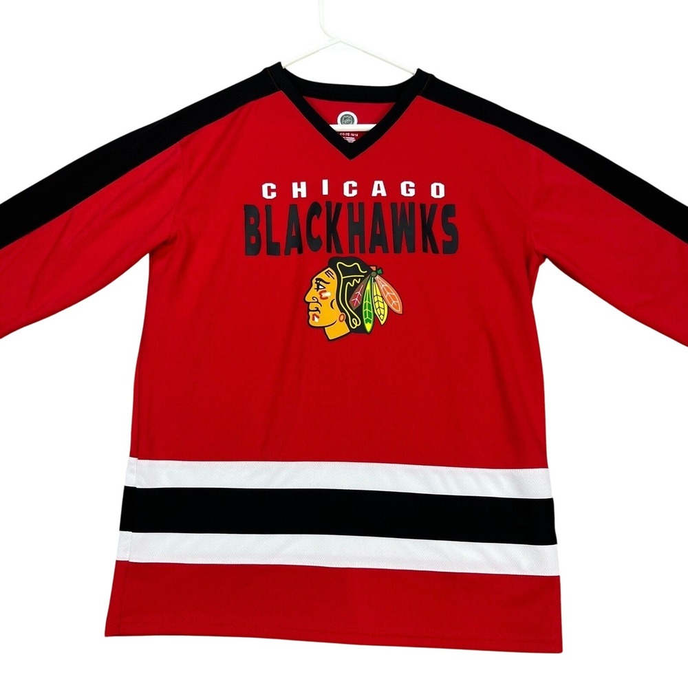 Chicago Blackhawks‎ Long Sleeve Hockey Jersey Shirt NHL Youth XL 16 18 Red Black